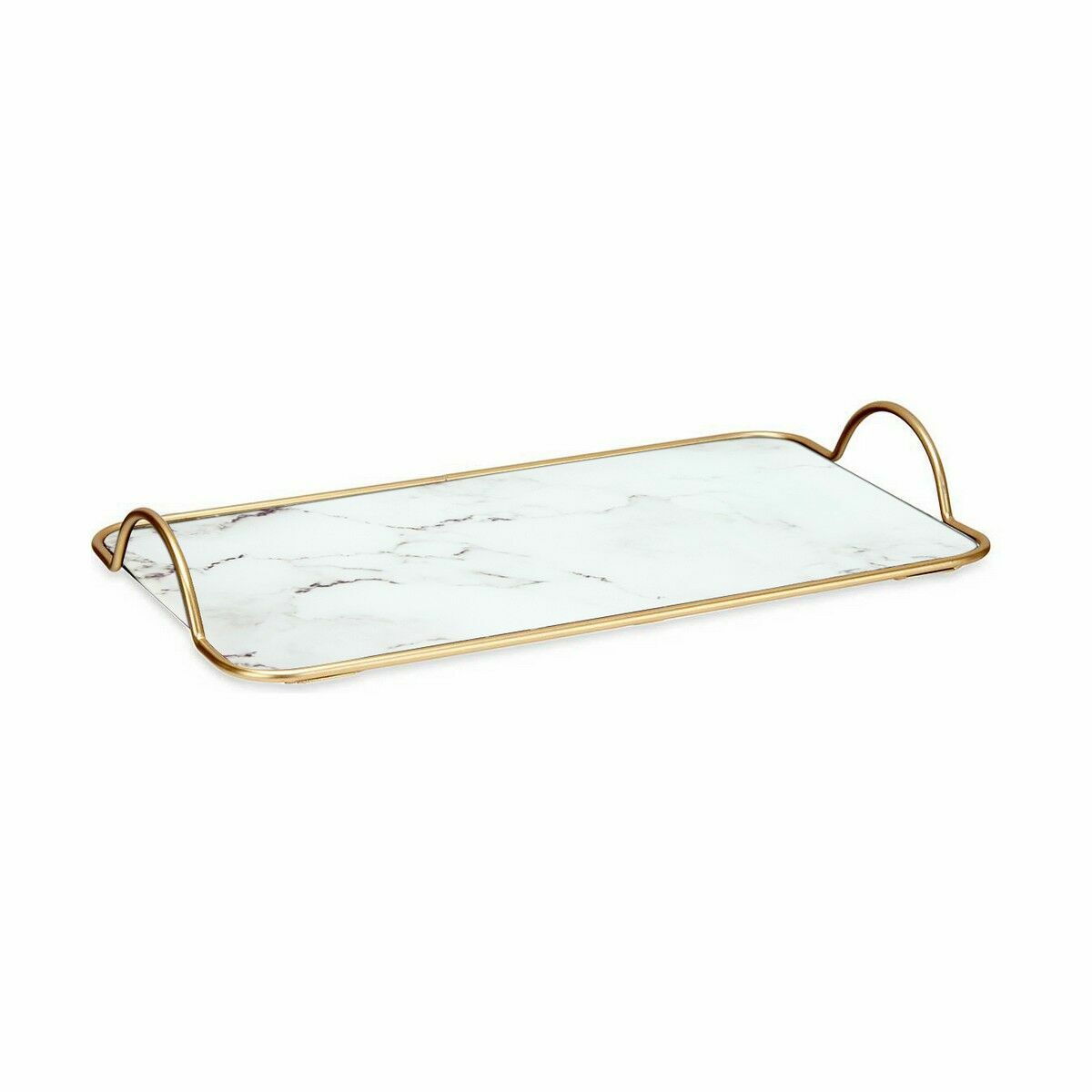 Bricka Marmor Vit Gyllene Metall Glas 35 x 4,5 x 20 cm (6 antal) - 2