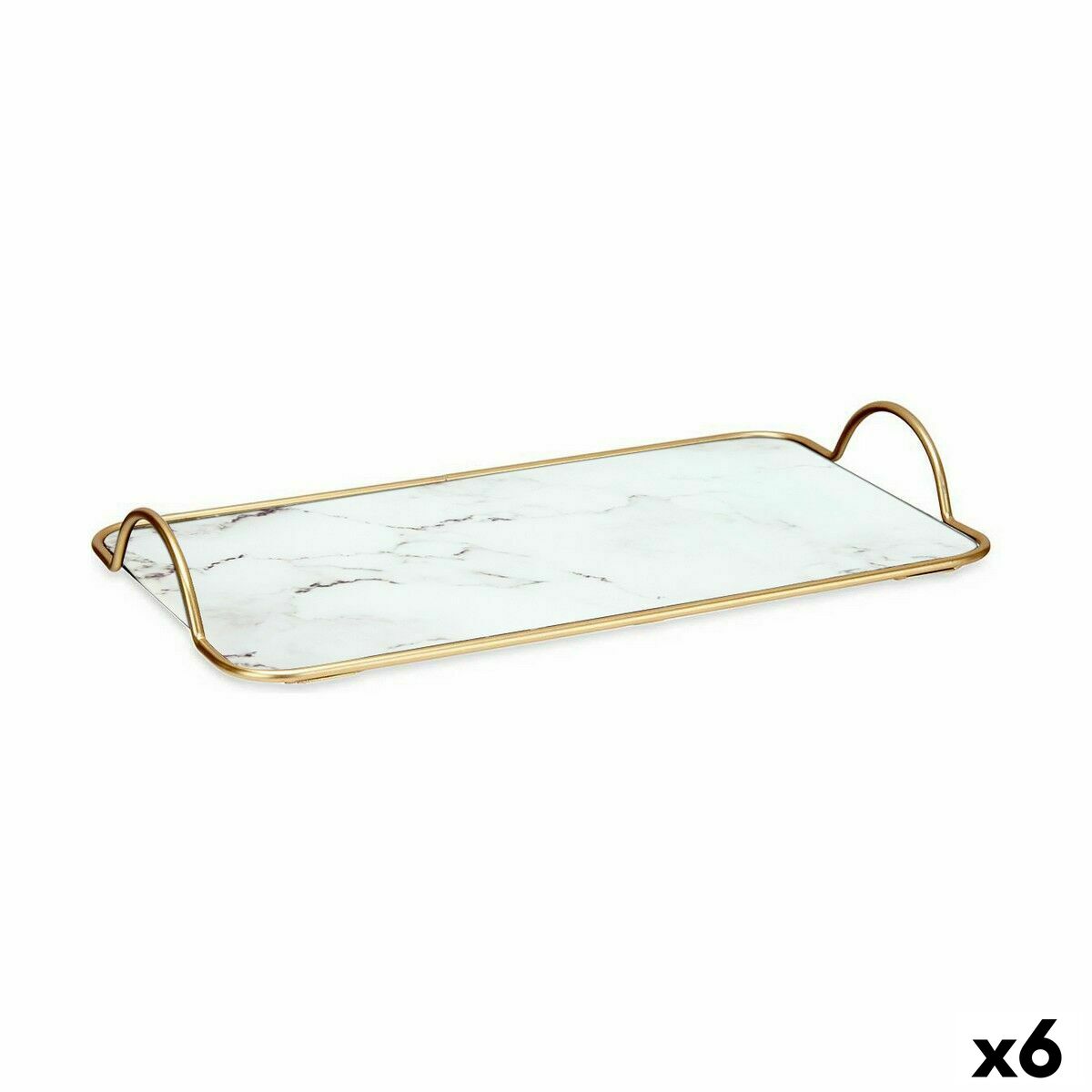 Bricka Marmor Vit Gyllene Metall Glas 35 x 4,5 x 20 cm (6 antal)