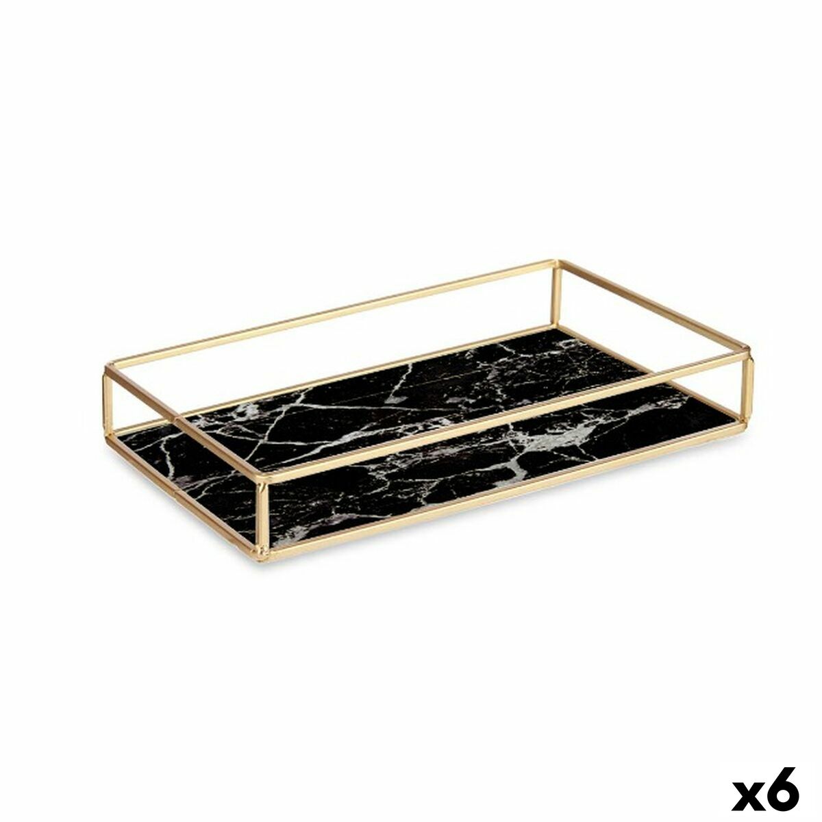 Bricka Dekoration Marmor Svart Gyllene Metall Glas 25 x 4 x 15 cm (6 antal)