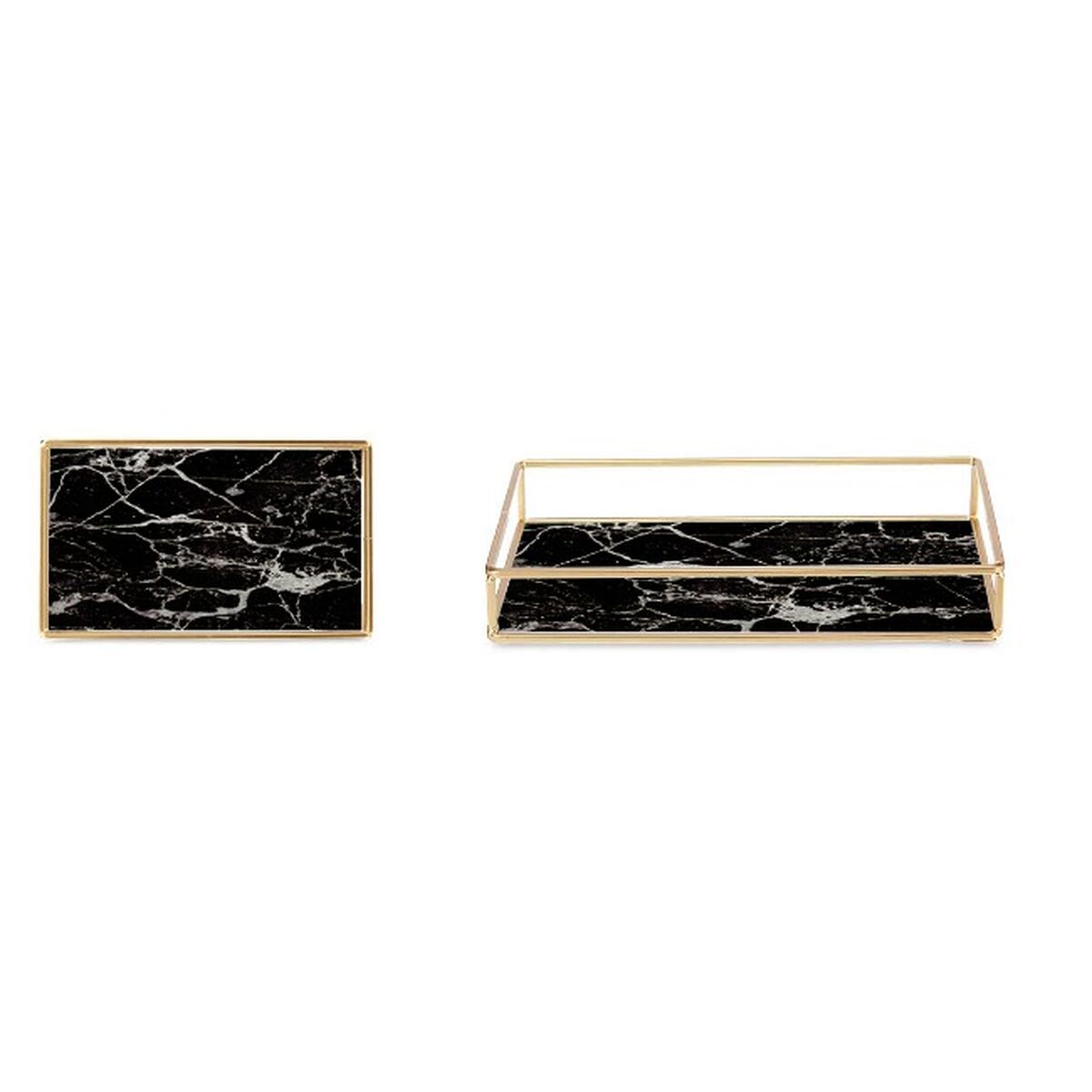 Bricka Dekoration Marmor Svart Gyllene Metall Glas 25 x 4 x 15 cm (6 antal) - 2