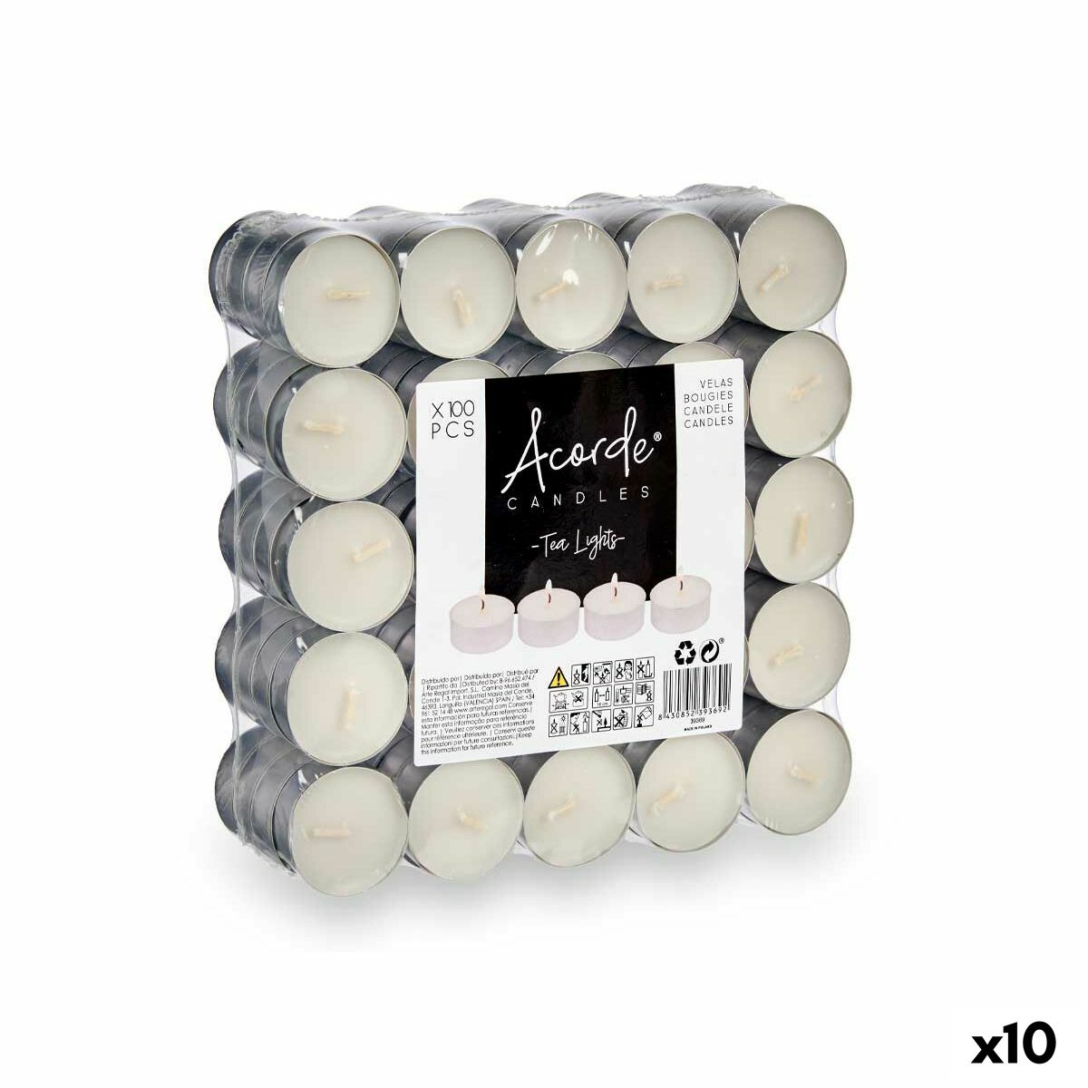 Set med levande ljus Silvrig Vit (10 antal)