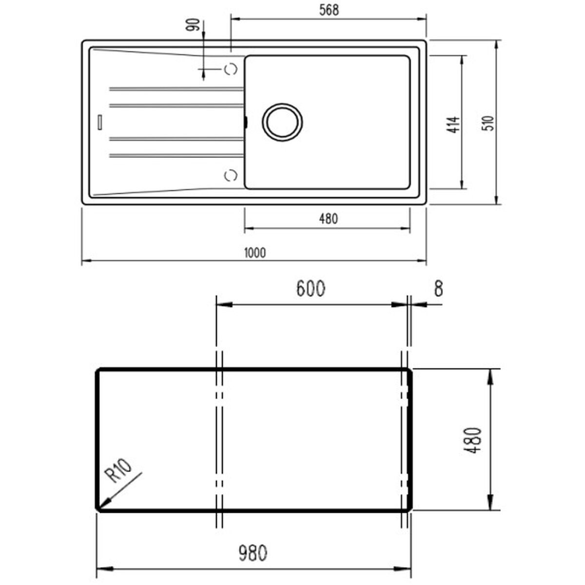 Diskho enkel Teka Stone 60 L-TG 1C 1E - 2