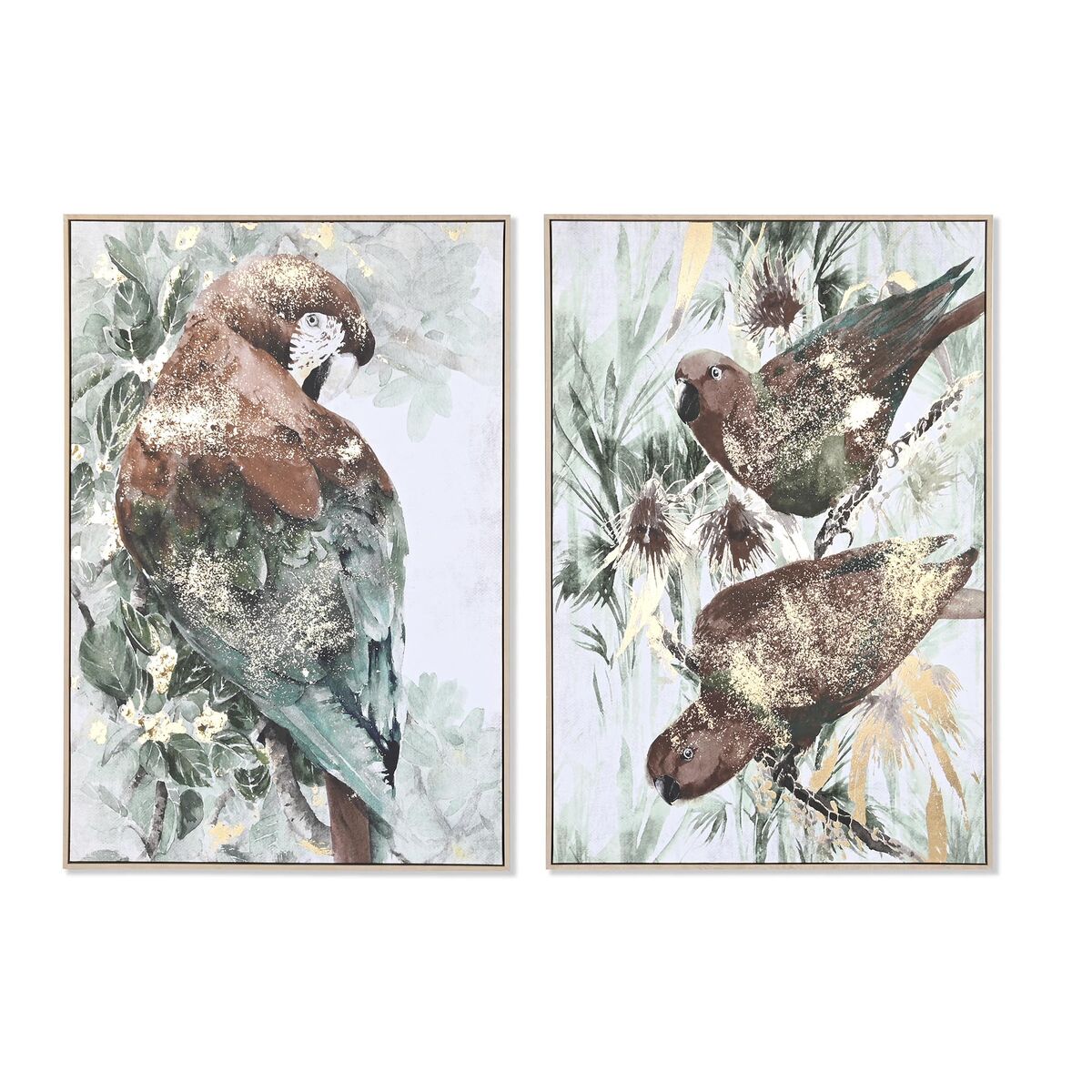 Tavla DKD Home Decor Papegoja Tropiskt 83 x 4,5 x 122,5 cm 83 x 4,5 x 123 cm (2 antal)