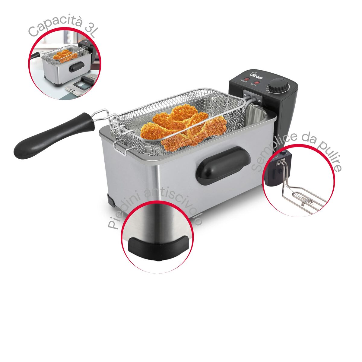 Fritös Ardes AR1D30 2000W Rostfritt stål 3 L - 3