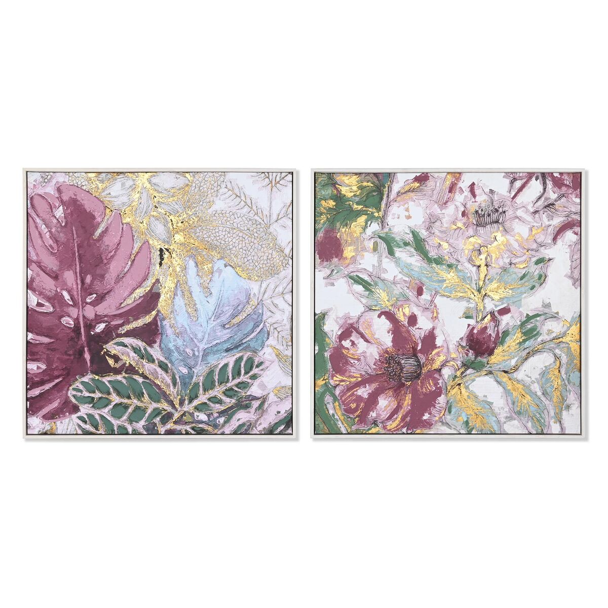 Tavla DKD Home Decor 83 x 4,5 x 83 cm Tropiskt Löv av en växt (2 antal)