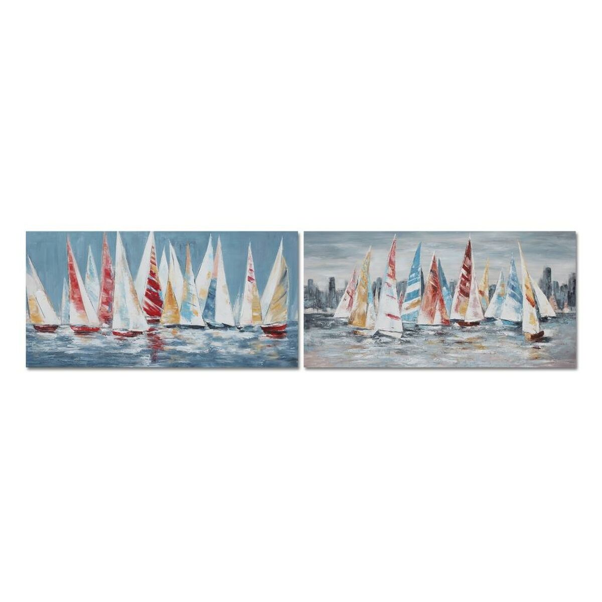 Tavla DKD Home Decor 140 x 2,8 x 70 cm Segelbåtar Medelhavs (2 antal)