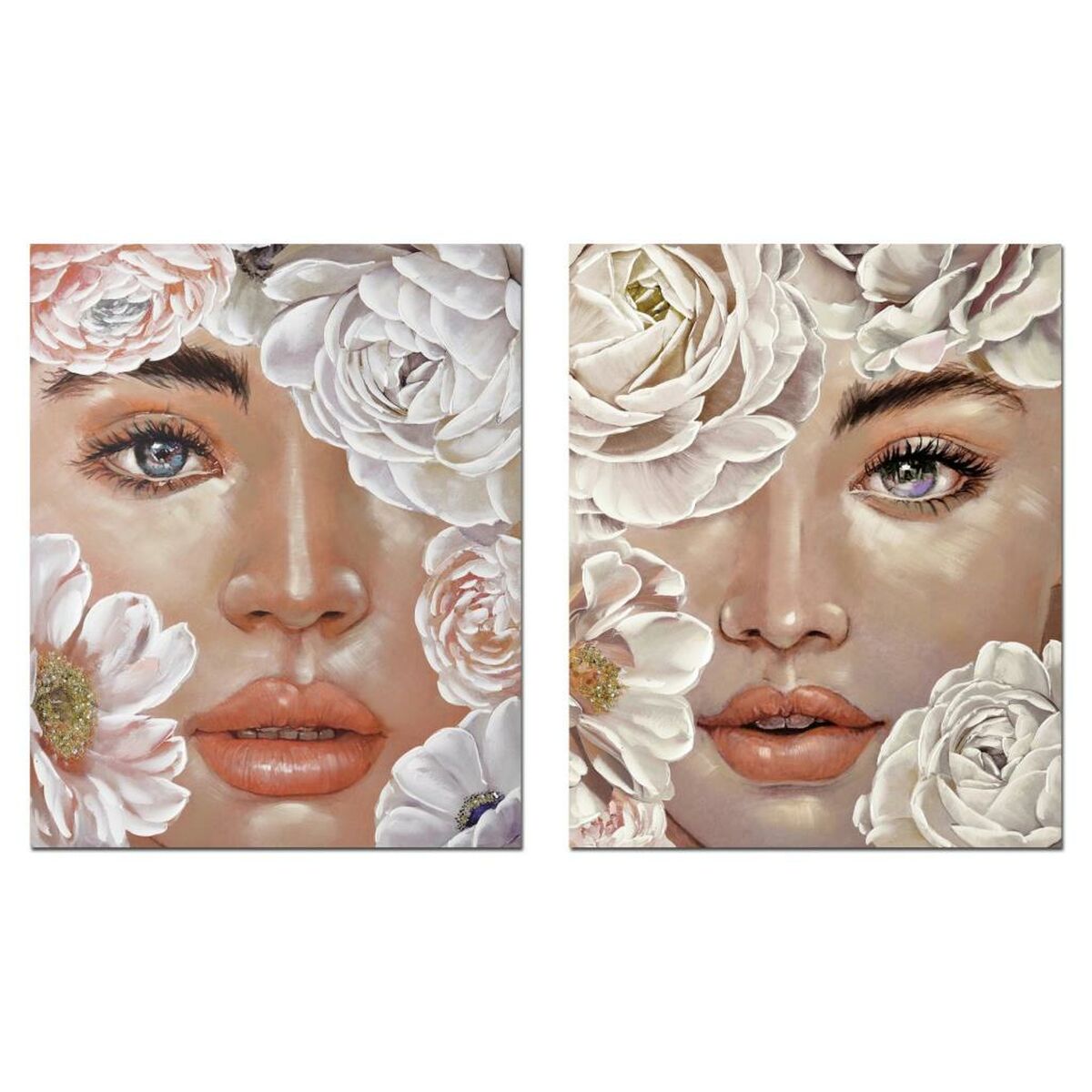 Tavla DKD Home Decor Virágok Romantisk 80 x 3 x 100 cm (2 antal)