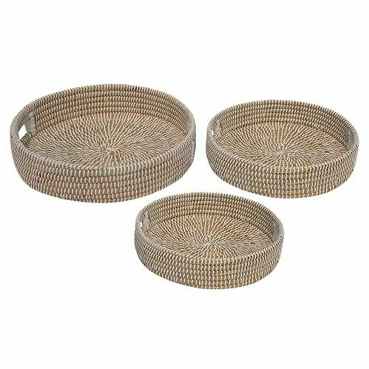 Uppsättning med Brickor DKD Home Decor Naturell Vit Naturliga fibrer (43 x 43 x 10 cm) (3 Delar) - 2