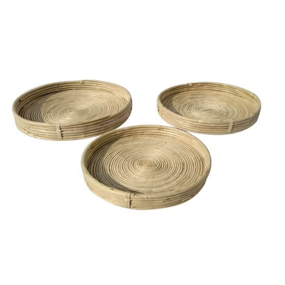 Snacksbricka DKD Home Decor Naturell Rattan Tropiskt (3 Delar) (45 x 45 x 6 cm)