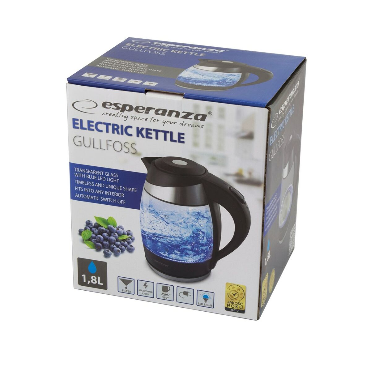 Elektrisk vattenkokare och tekanna Esperanza EKK009  Svart Glas Plast 2200 W 1,8 L - 2