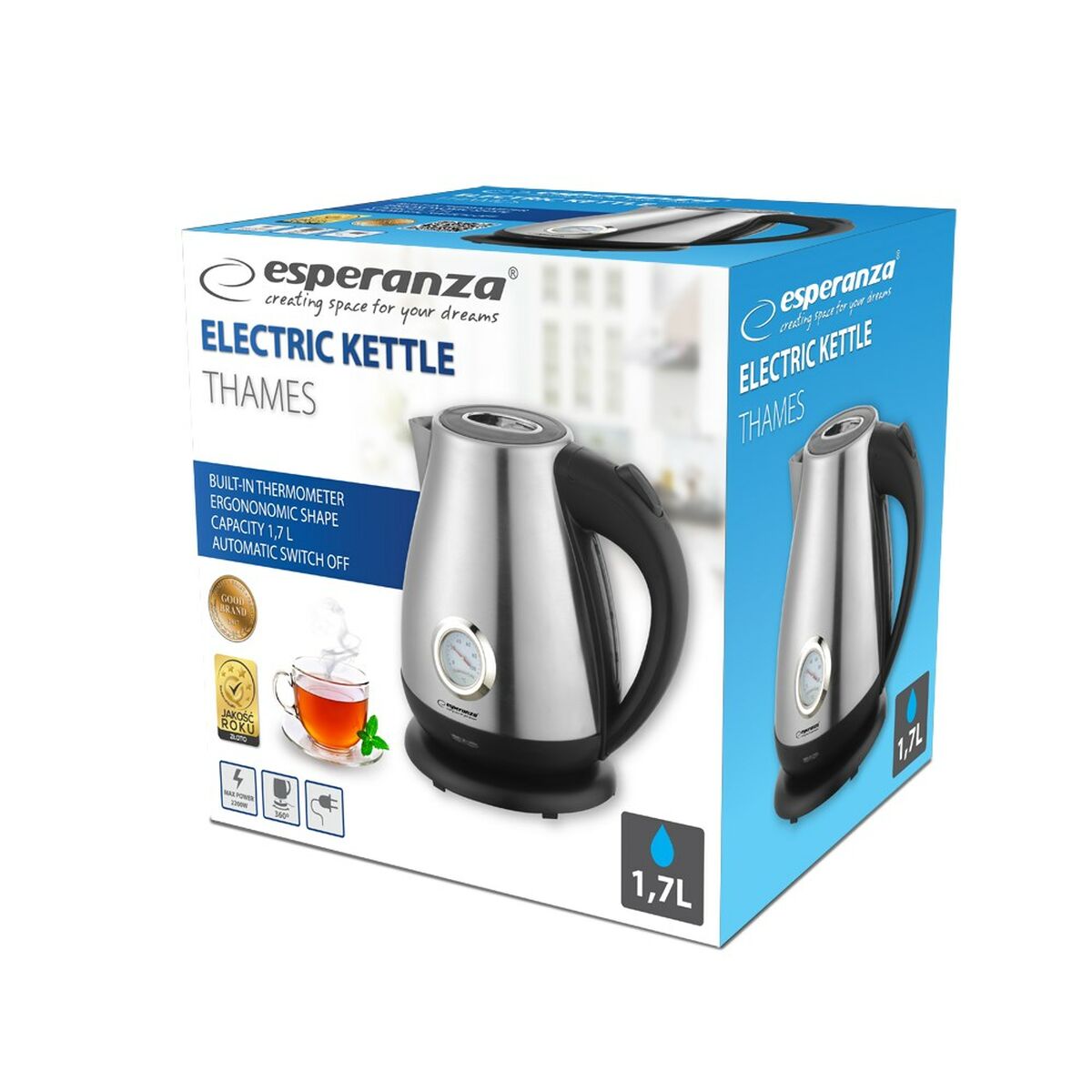 Vattenkokare Esperanza EKK029  Multicolour Rostfritt stål Plast 2200 W 1,8 L 1,7 L - 2
