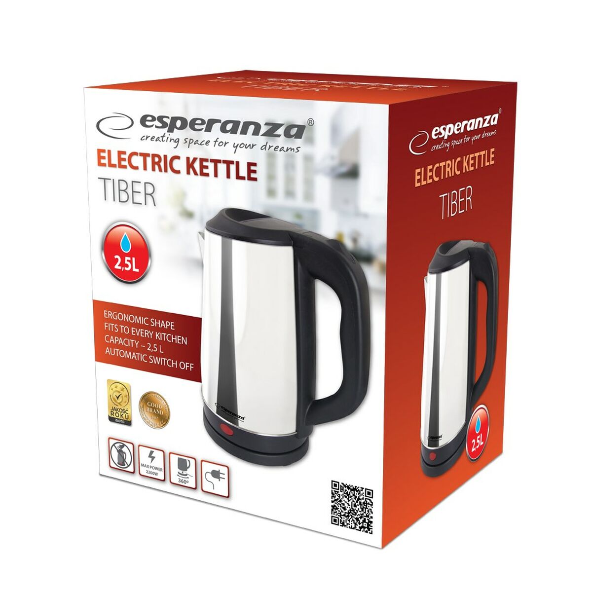 Vattenkokare Esperanza EKK036S  Silvrig Rostfritt stål 2200 W - 2