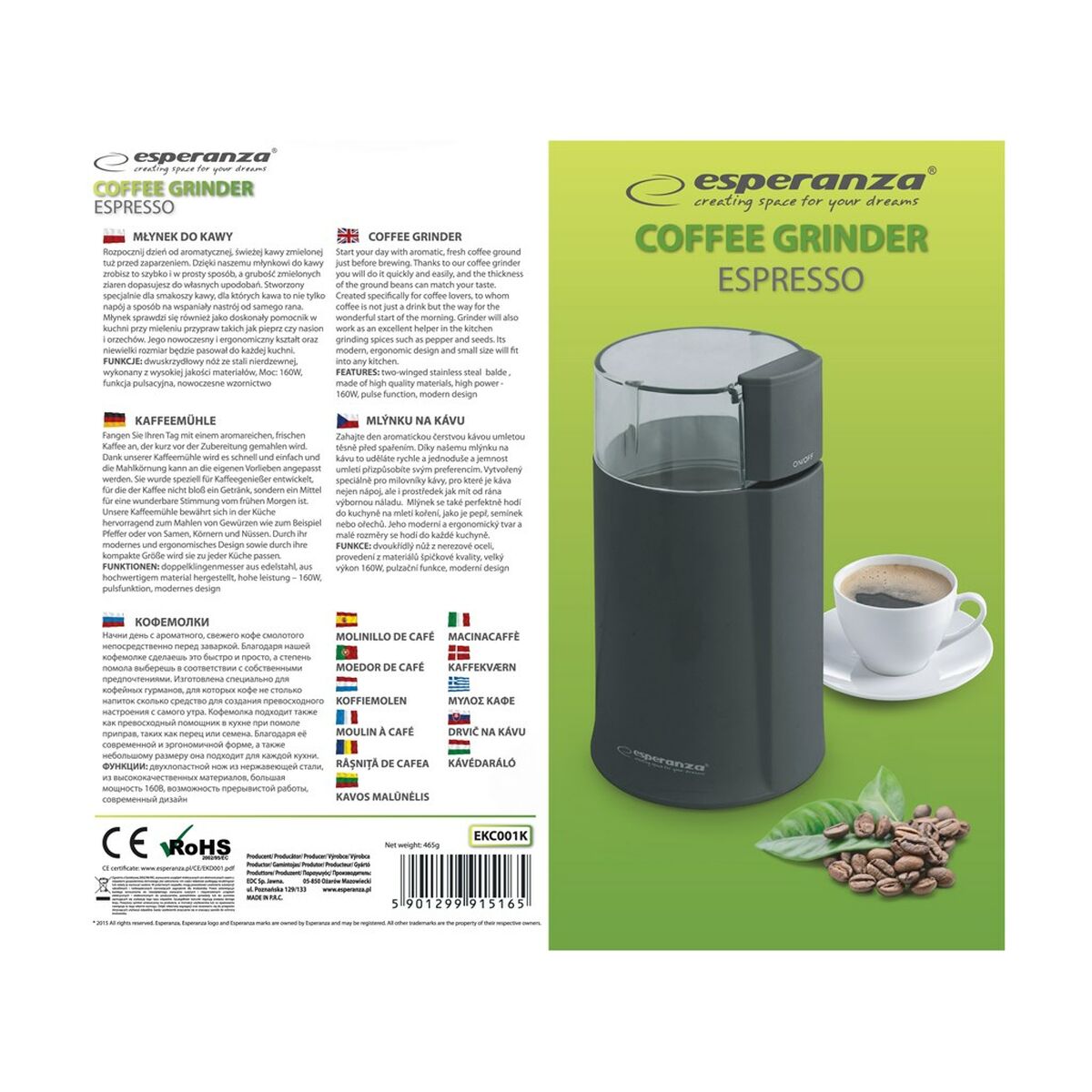 Kaffekvarn Esperanza EKC001K Svart 160 W - 2