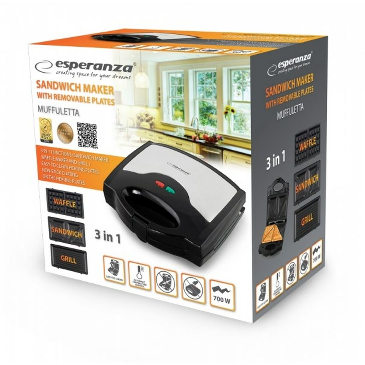 Smörgåsmaskin Esperanza EKT005 Svart Grå 700 W - 2
