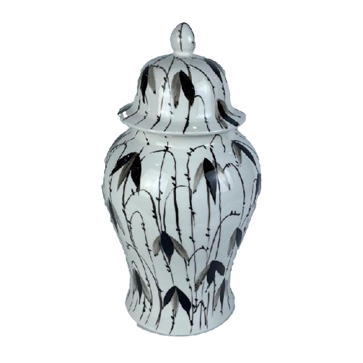 Keramikskål DKD Home Decor Porslin Svart Vit Orientalisk Löv av en växt (22 x 22 x 42 cm)