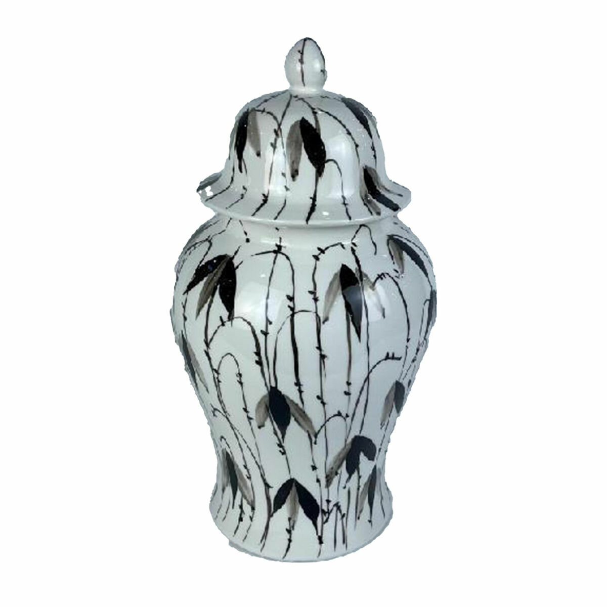 Keramikskål DKD Home Decor Porslin Svart Vit Orientalisk Löv av en växt (22 x 22 x 42 cm) - 2