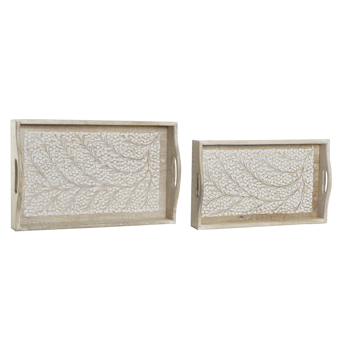 Uppsättning med Brickor DKD Home Decor 43 x 27,5 x 5 cm Brun Gren Mangoträ Avskalad (2 antal)