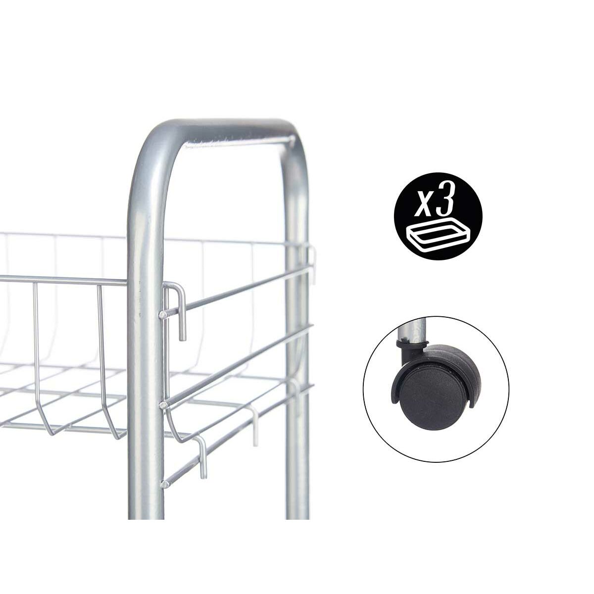 Grönsaksvagn Silvrig Metall Plast 37 x 27 x 62,3 cm (4 antal) - 2