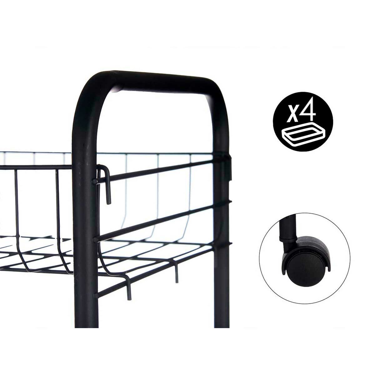 Grönsaksvagn Svart Metall Plast 37 x 27 x 63 cm (4 antal) - 2