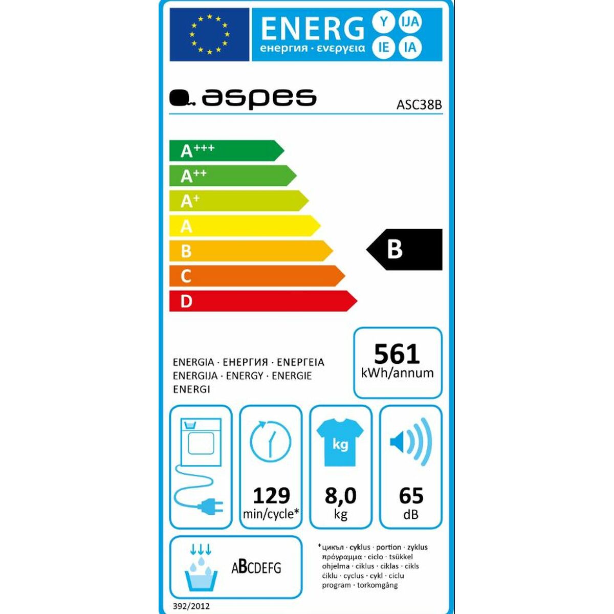 Kondensationstork Aspes ASC38B Grå 2700 W - 2