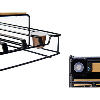 Kapselhållare Svart Naturell Metall Bambu 21 x 57 x 8,5 cm