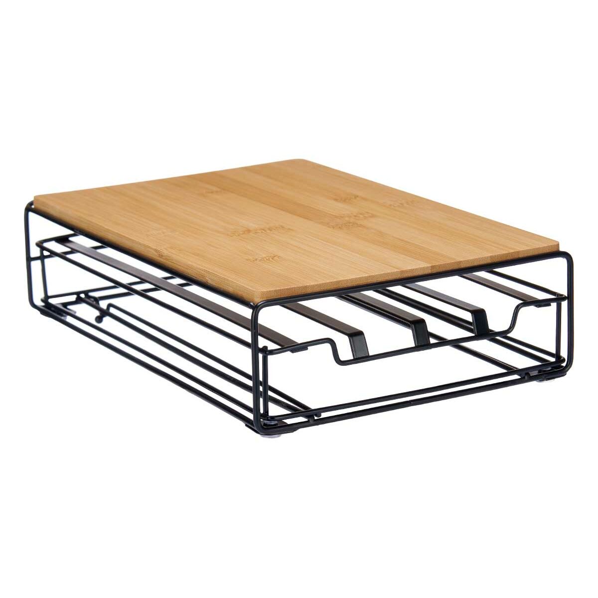 Kapselhållare Svart Naturell Metall Bambu 21 x 57 x 8,5 cm