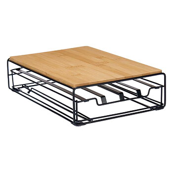 Kapselhållare Svart Naturell Metall Bambu 21 x 57 x 8,5 cm