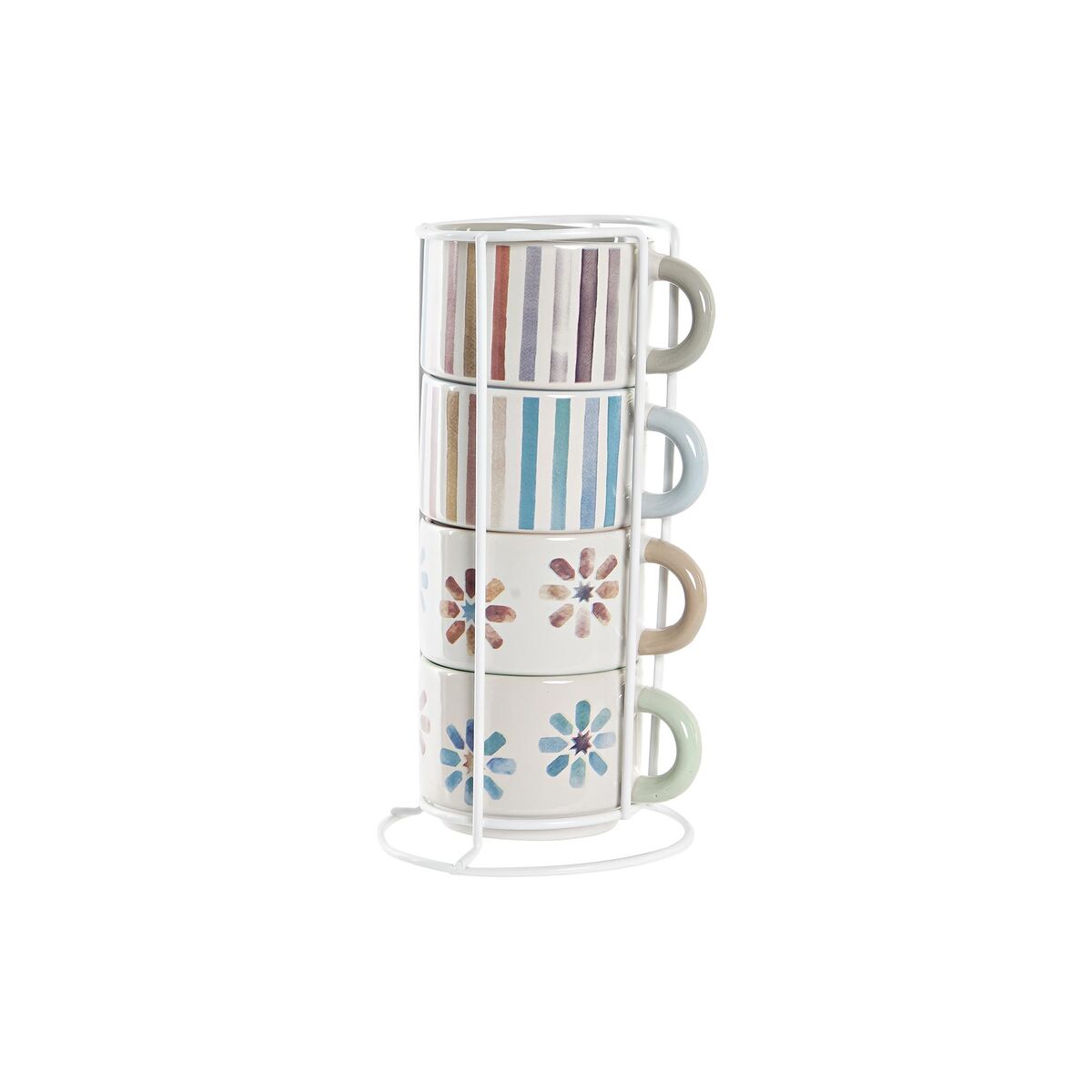 Set med kaffekoppar DKD Home Decor Ränder Virágok Metall Stengods 150 ml 4 Delar - 3