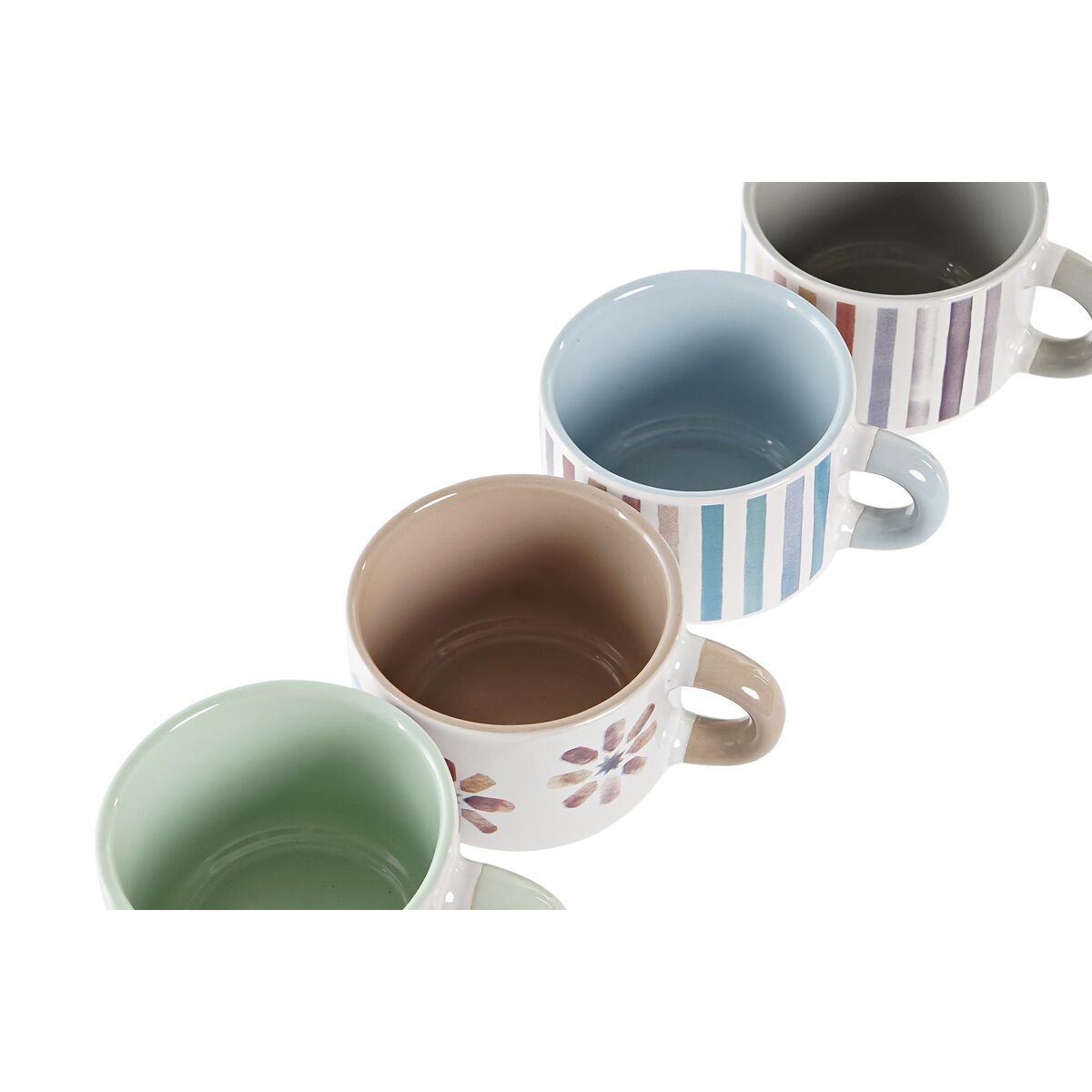 Set med kaffekoppar DKD Home Decor Ränder Virágok Metall Stengods 150 ml 4 Delar - 6