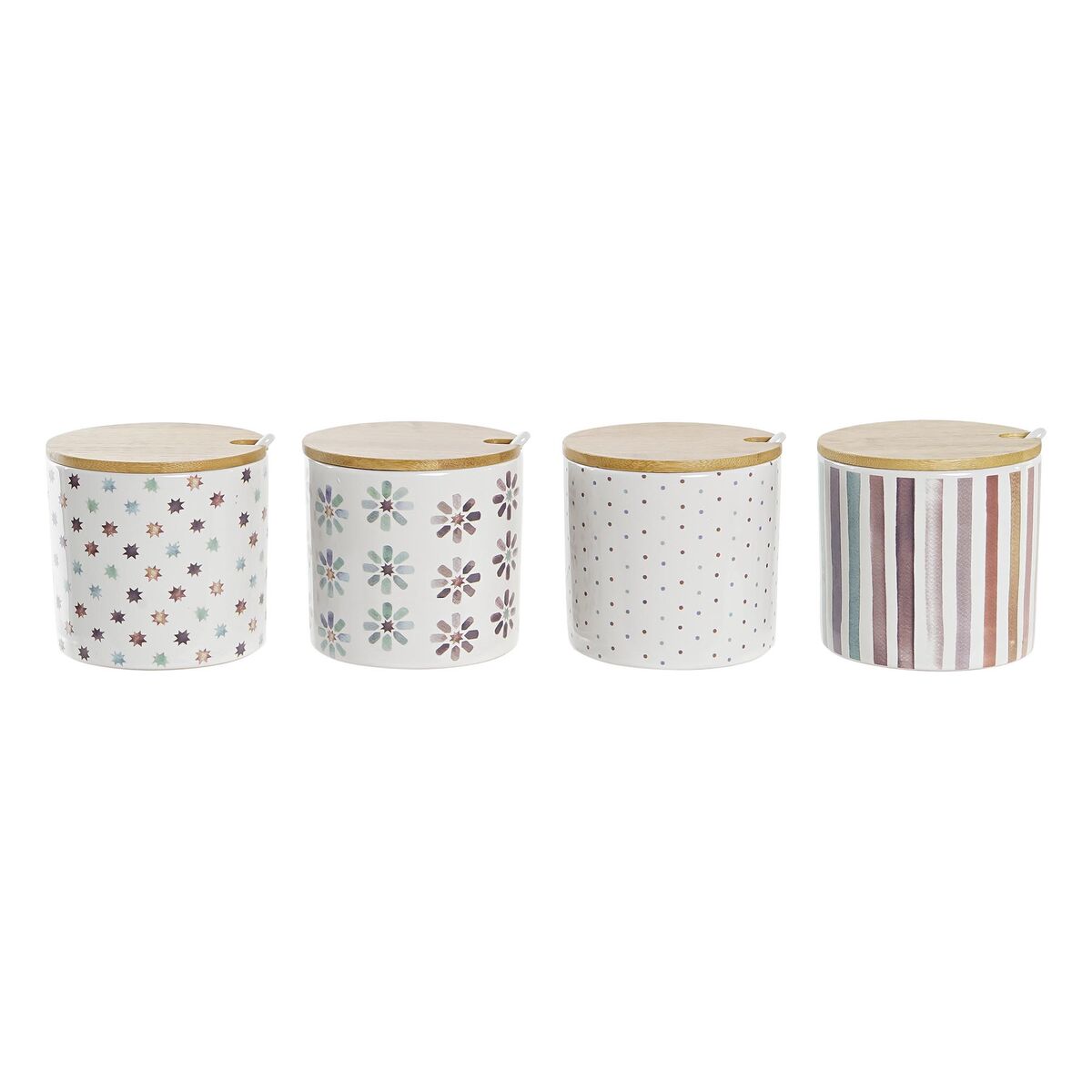 Sockerströare DKD Home Decor Med lock Naturell Grå Himmelsblå Multicolour Stengods 4 Delar 9,5 x 9,5 x 9,5 cm
