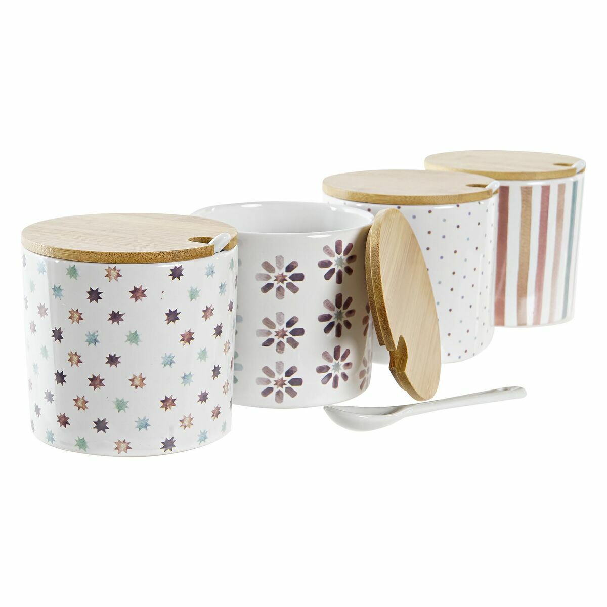Sockerströare DKD Home Decor Med lock Naturell Grå Himmelsblå Multicolour Stengods 4 Delar 9,5 x 9,5 x 9,5 cm - 5