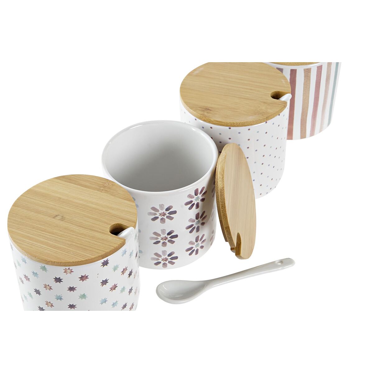 Sockerströare DKD Home Decor Med lock Naturell Grå Himmelsblå Multicolour Stengods 4 Delar 9,5 x 9,5 x 9,5 cm - 6