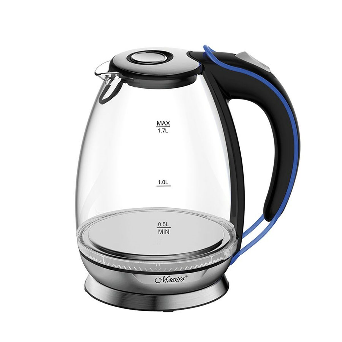 Vattenkokare Feel Maestro MR-054 Blå Svart Silvrig Rostfritt stål Glas 2200 W 1,7 L
