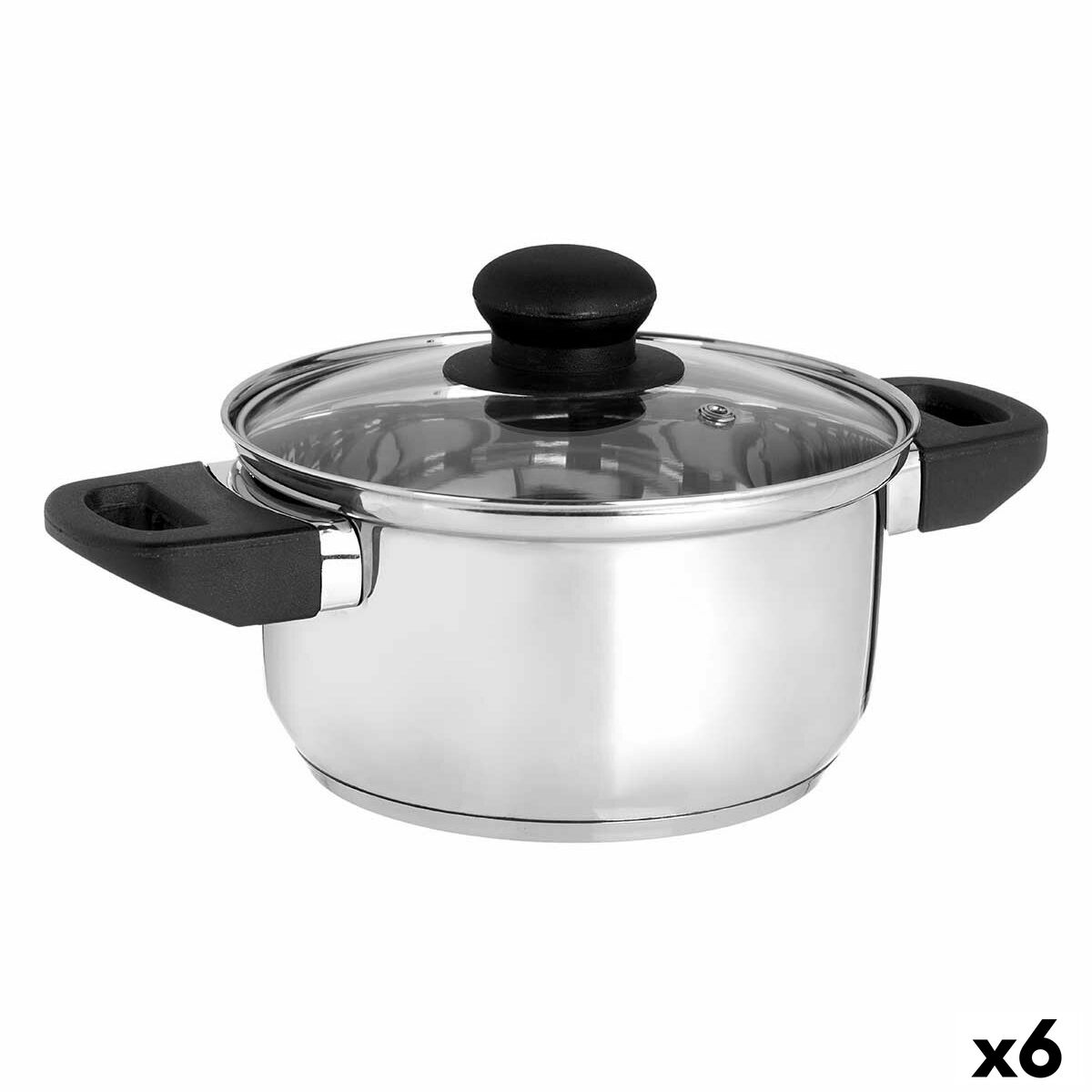 Kastrull med glaslock Silvrig Rostfritt stål 1,8 L 28 x 9 x 18 cm (6 antal)