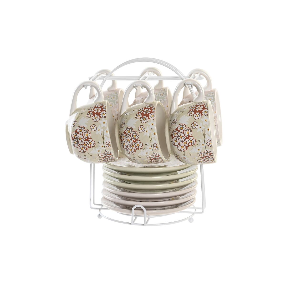 Set med kaffekoppar DKD Home Decor Beige Metall Grön Dolomite (180 ml) (6 Delar)