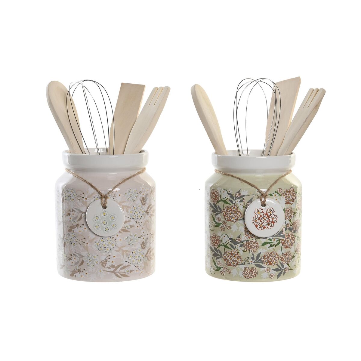 Köksredskapsset DKD Home Decor Rosa Virágok Dolomite Trä MDF 12 x 12 x 25 cm (2 antal) (5 antal)