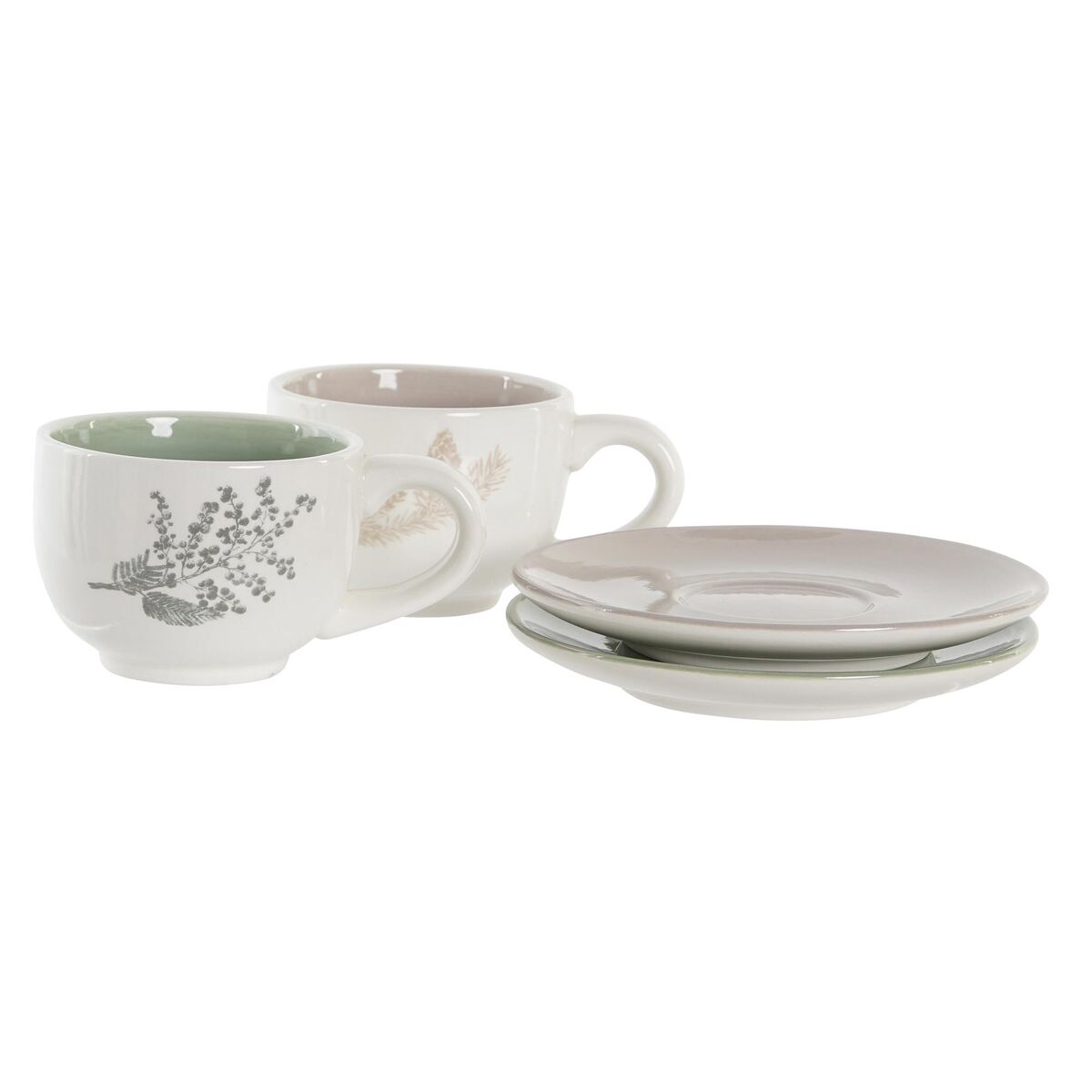 Set med kaffekoppar DKD Home Decor Beige Metall Vit Dolomite (180 ml) (6 Delar) - 3