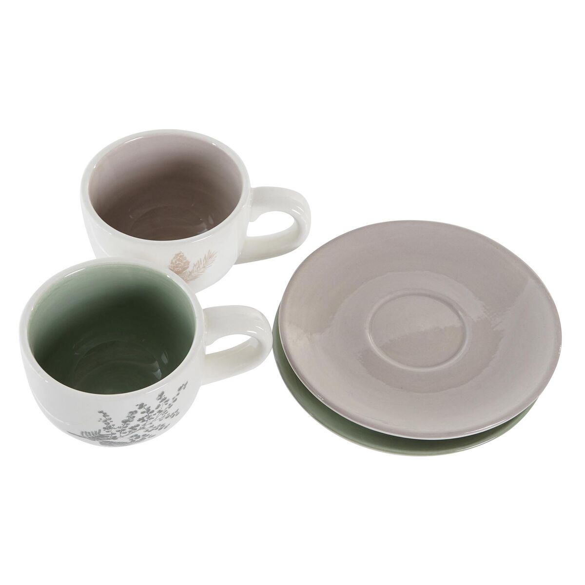 Set med kaffekoppar DKD Home Decor Beige Metall Vit Dolomite (180 ml) (6 Delar) - 2