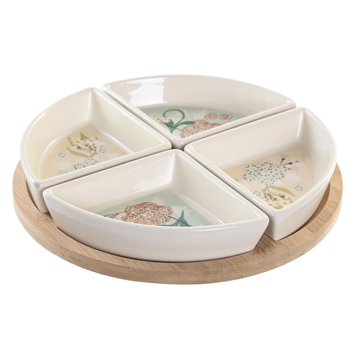 Snacksbricka DKD Home Decor 21,5 x 21,5 x 1 cm Beige Vit Stengods Traditionell