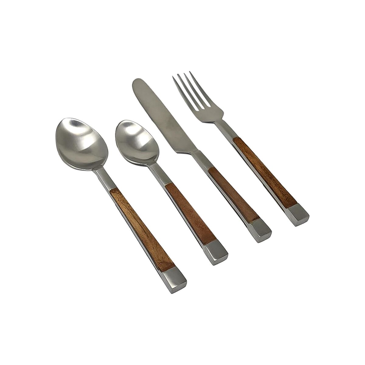 Bestick DKD Home Decor Naturell Silvrig Rostfritt stål Akaciaträ (4,5 x 2 x 20 cm)