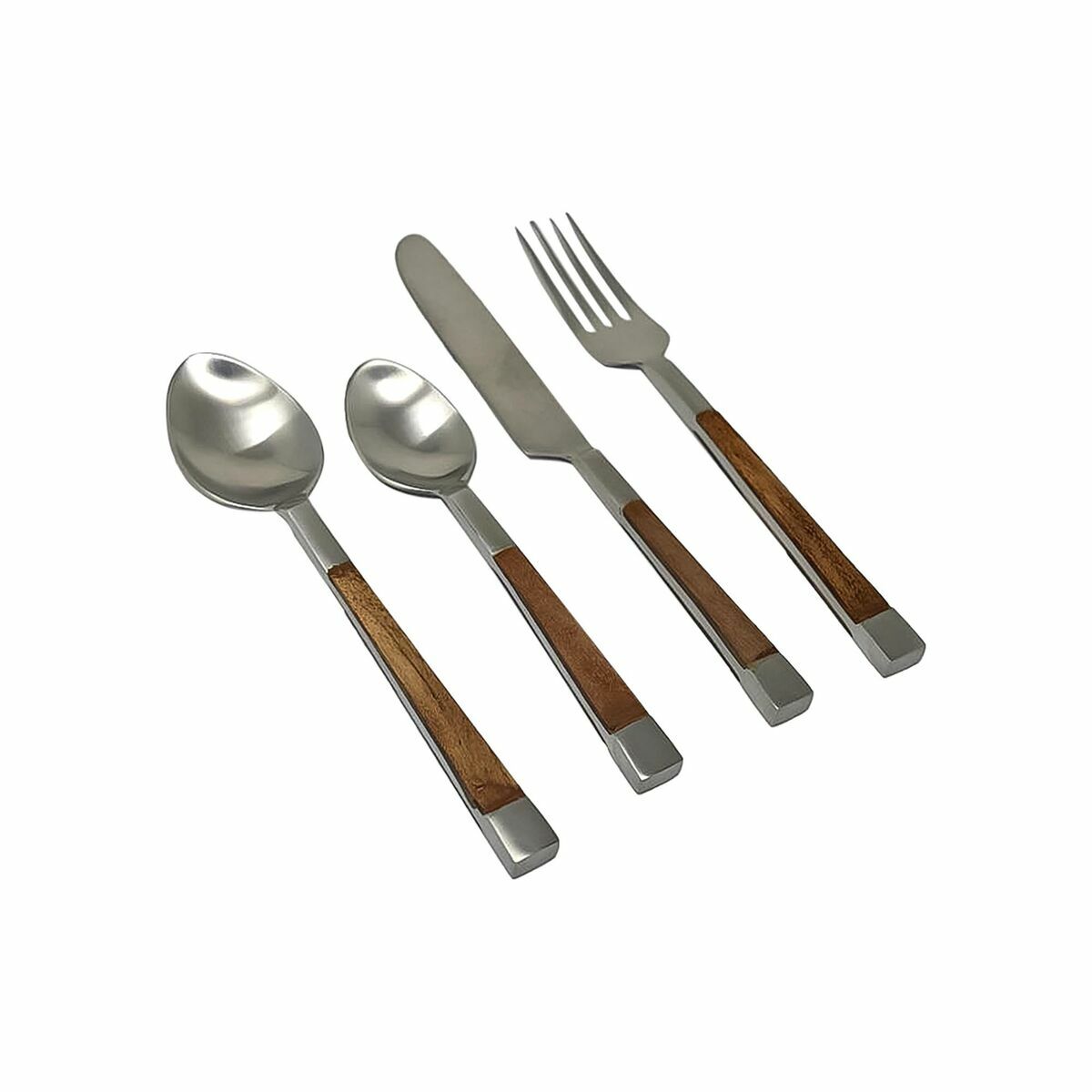 Bestick DKD Home Decor Naturell Silvrig Rostfritt stål Akaciaträ (4,5 x 2 x 20 cm) - 4