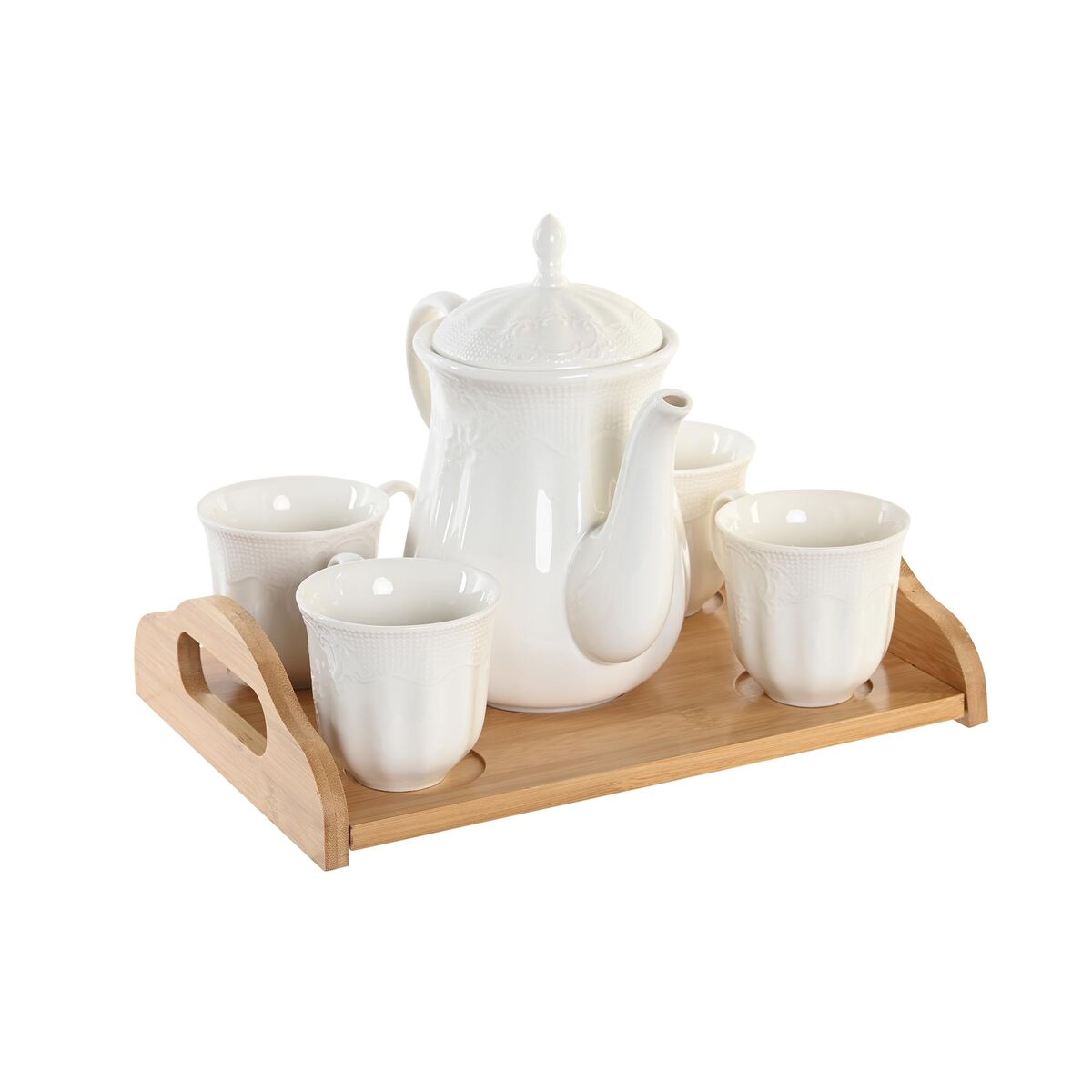 Set med kaffekoppar DKD Home Decor Naturell Porslin Vit