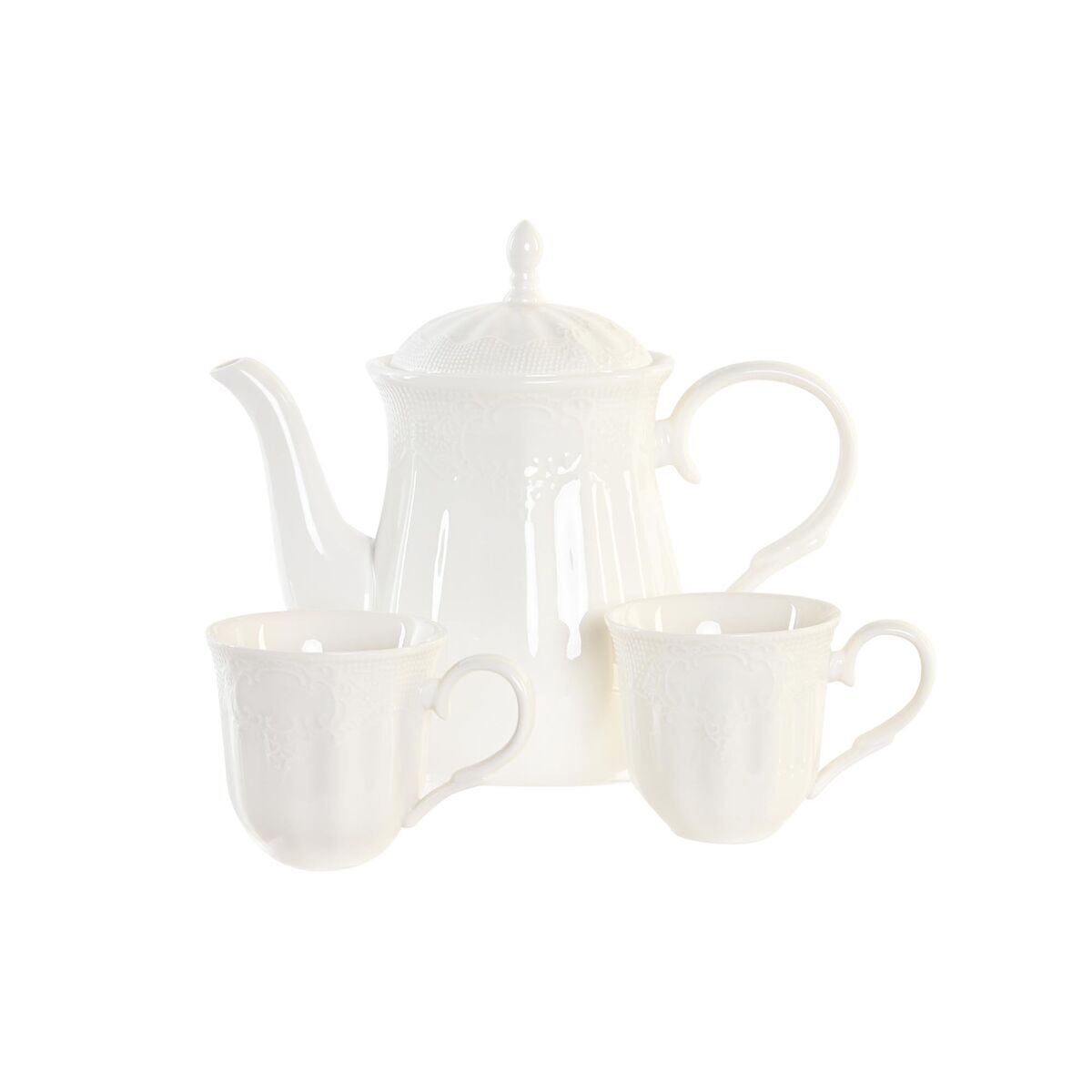 Set med kaffekoppar DKD Home Decor Naturell Porslin Vit - 3