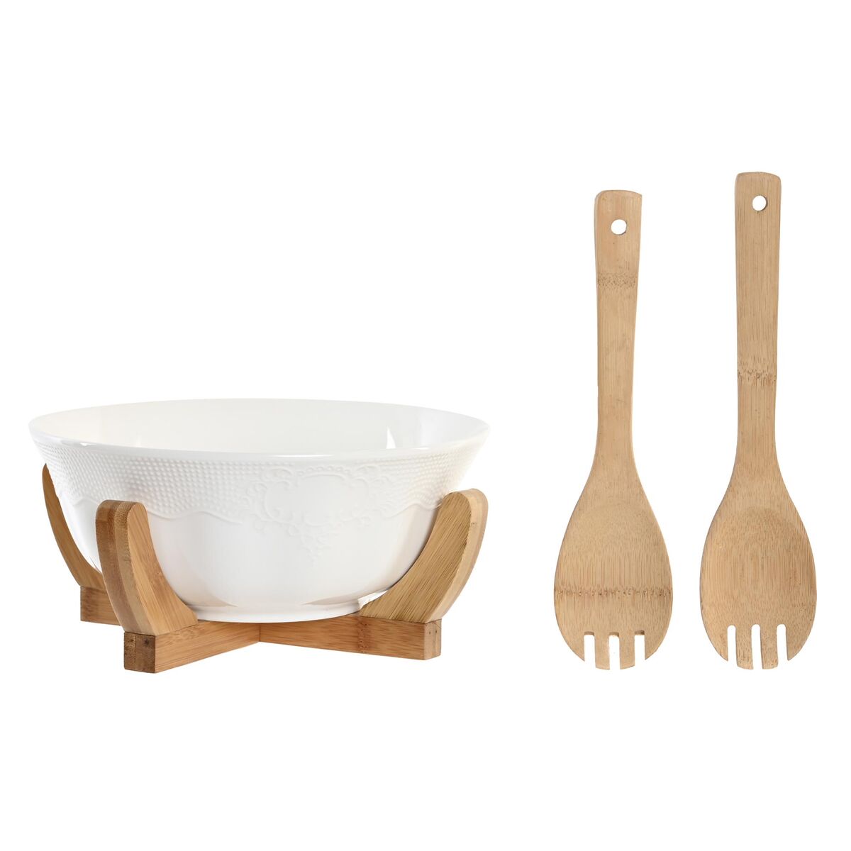 Salladsskål DKD Home Decor Vit Naturell Bambu Porslin 3 Delar 27 x 29 x 14 cm - 2