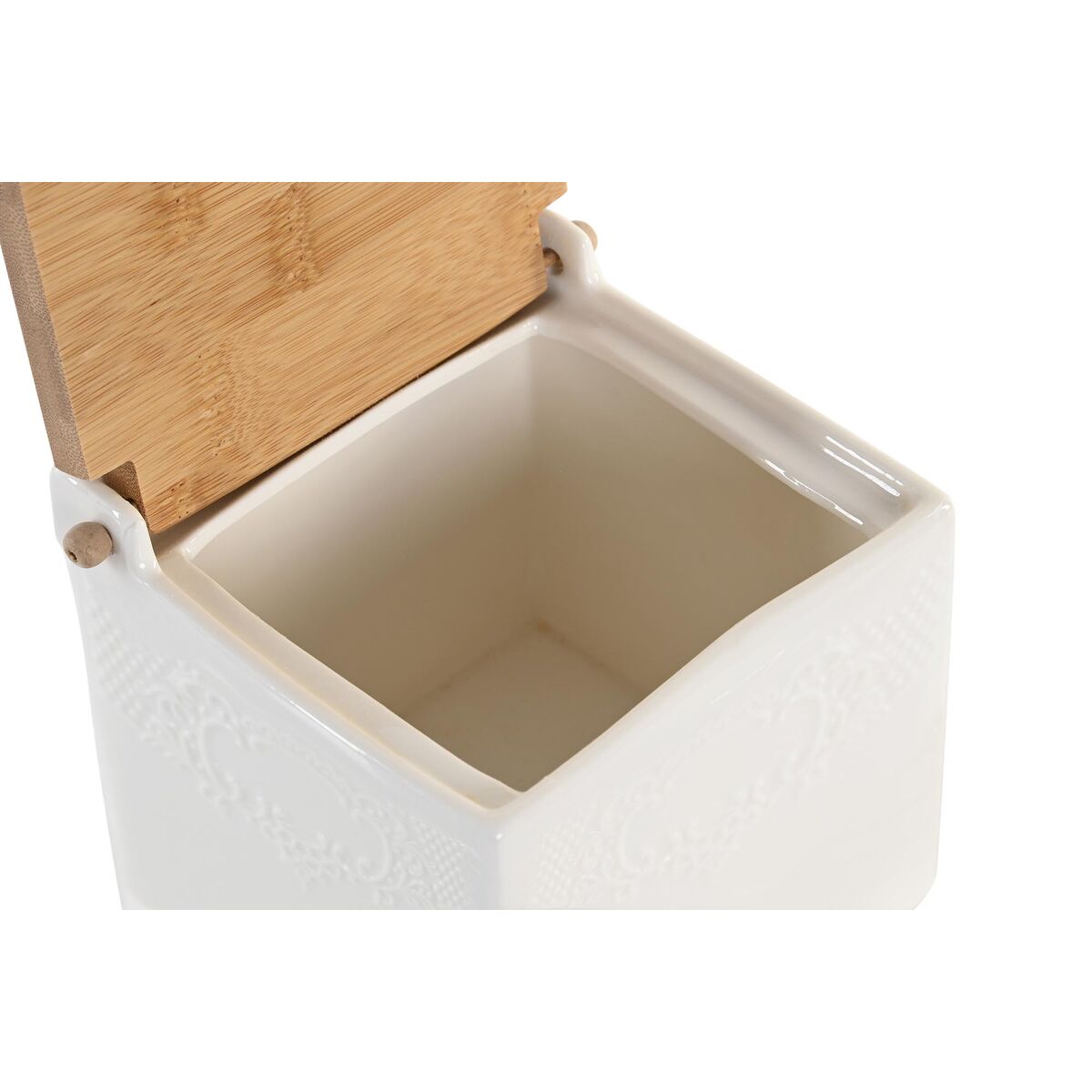 Saltkar med lock DKD Home Decor 10,5 x 9 x 9 cm Naturell Porslin Vit - 3