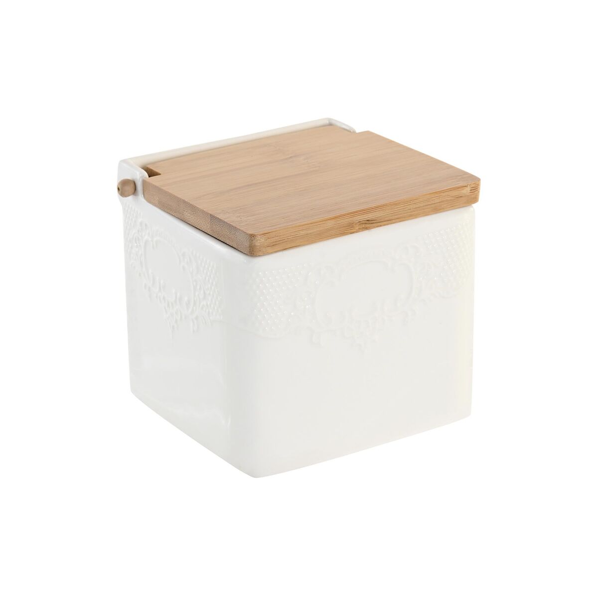 Saltkar med lock DKD Home Decor 10,5 x 9 x 9 cm Naturell Porslin Vit