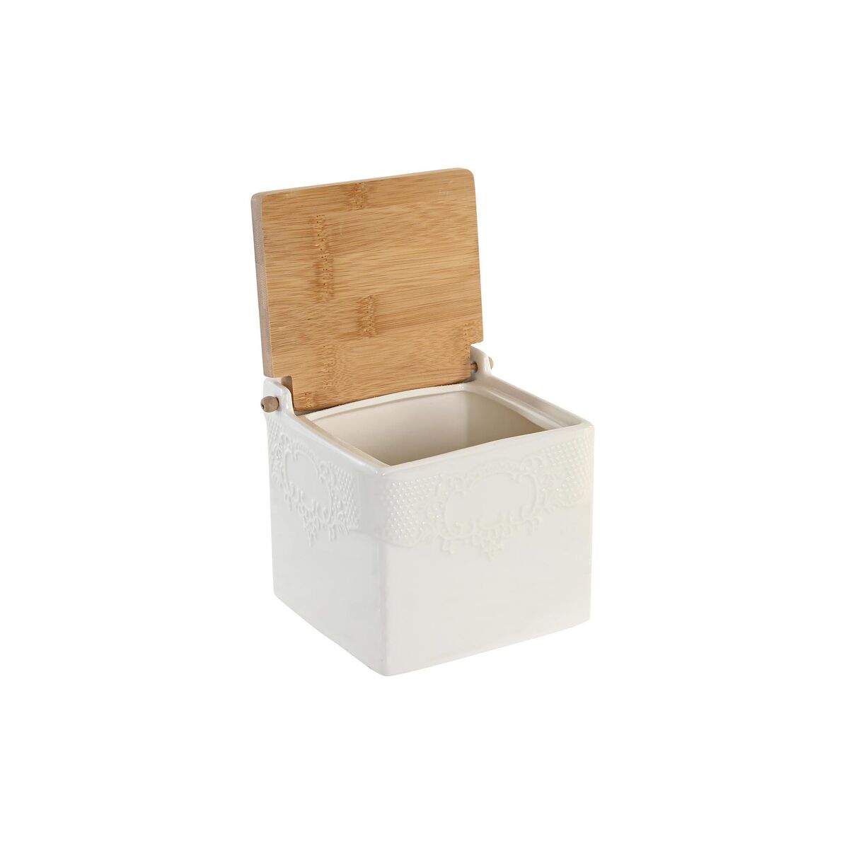 Saltkar med lock DKD Home Decor 10,5 x 9 x 9 cm Naturell Porslin Vit - 2