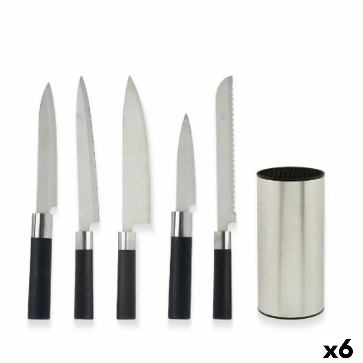 Set med köksknivar och hållare Svart Silvrig Rostfritt stål Polyetylen polypropen ABS 11 x 35 x 11 cm (6 antal)