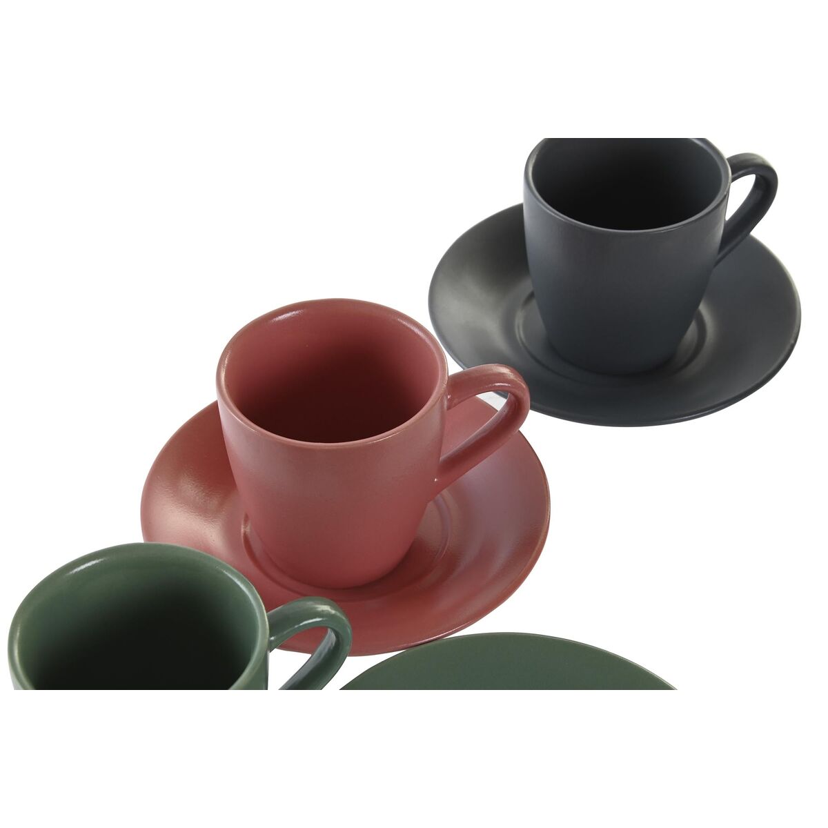 Set med 6 koppar och fat DKD Home Decor Rosa Vit Grön Mörkgrå Stengods 90 ml - 3