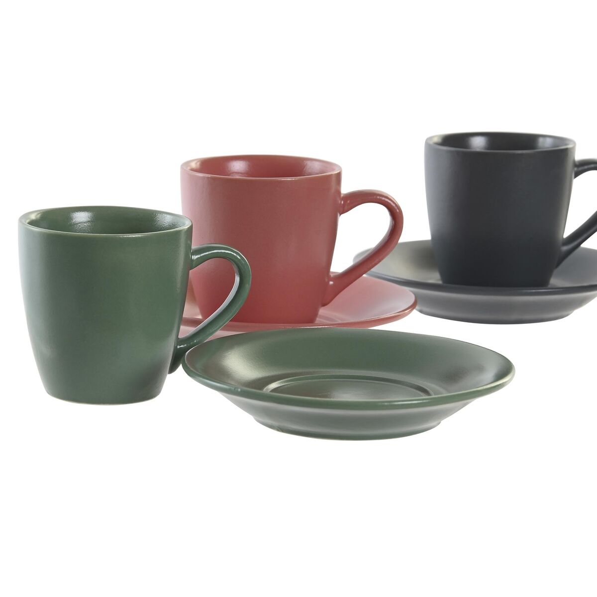 Set med 6 koppar och fat DKD Home Decor Rosa Vit Grön Mörkgrå Stengods 90 ml - 2